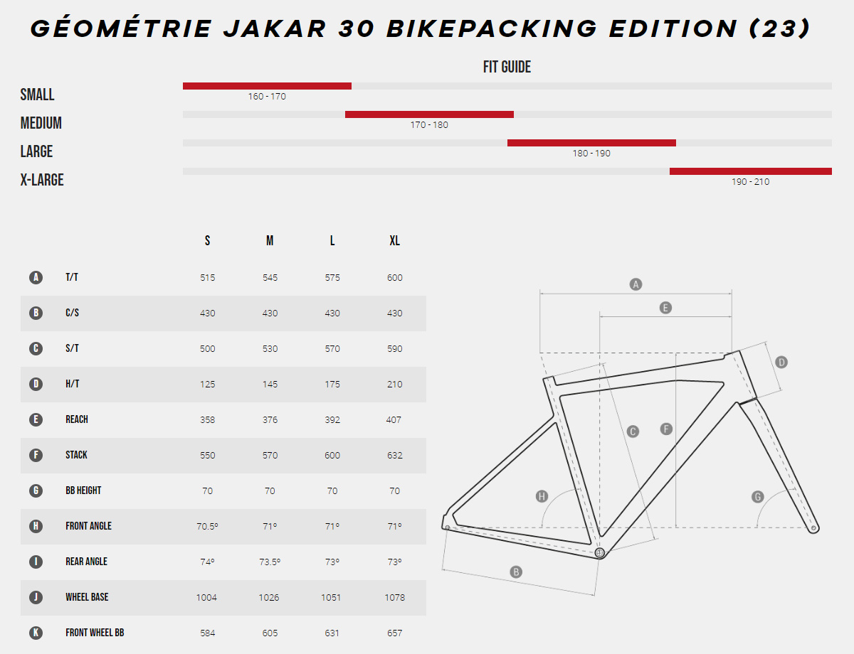Guide de taille du vélo Jakar 30 BikePacking Edition Année 2023